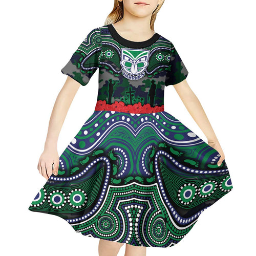 ANZAC Day New Zealand Warriors Kid Short Sleeve Dress Military Memorial Aboriginal Indigenous Art