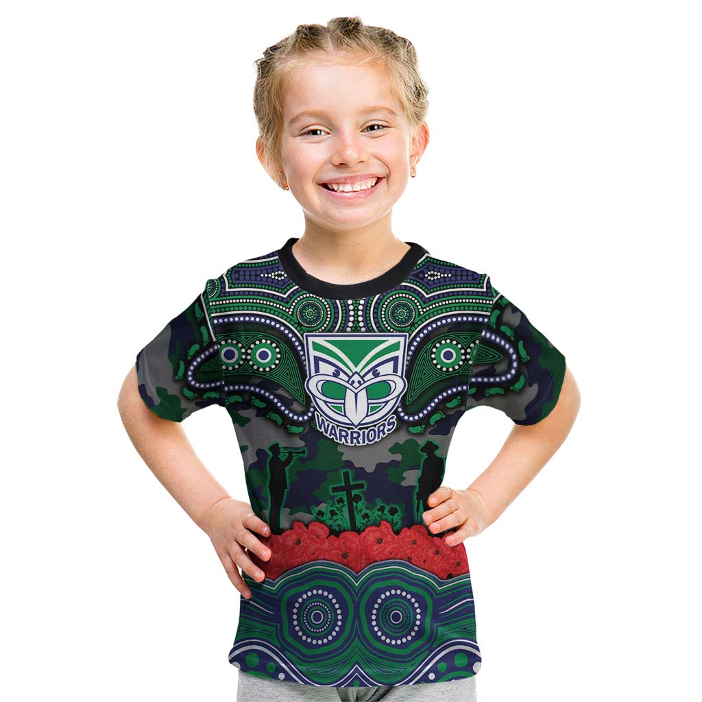 ANZAC Day New Zealand Warriors Kid T Shirt Military Memorial Aboriginal Indigenous Art