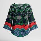 ANZAC Day New Zealand Warriors Kimono Sleeve Blouse Military Memorial Aboriginal Indigenous Art