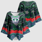 ANZAC Day New Zealand Warriors Kimono Sleeve Blouse Military Memorial Aboriginal Indigenous Art