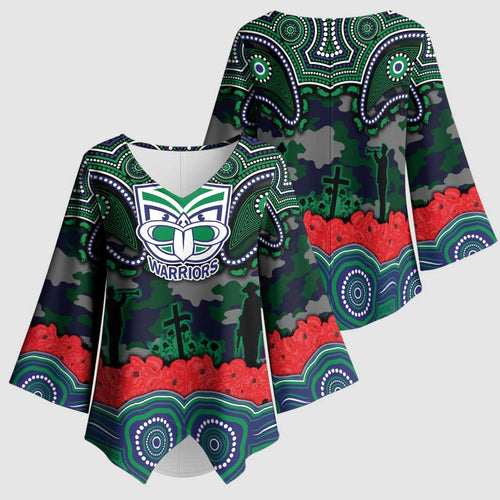 ANZAC Day New Zealand Warriors Kimono Sleeve Blouse Military Memorial Aboriginal Indigenous Art