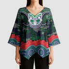ANZAC Day New Zealand Warriors Kimono Sleeve Blouse Military Memorial Aboriginal Indigenous Art