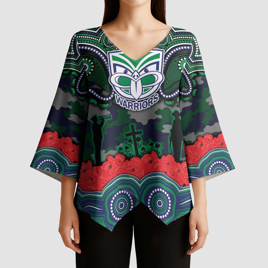 ANZAC Day New Zealand Warriors Kimono Sleeve Blouse Military Memorial Aboriginal Indigenous Art