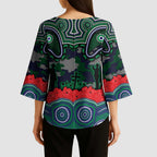 ANZAC Day New Zealand Warriors Kimono Sleeve Blouse Military Memorial Aboriginal Indigenous Art
