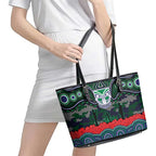 ANZAC Day New Zealand Warriors Leather Tote Bag Military Memorial Aboriginal Indigenous Art