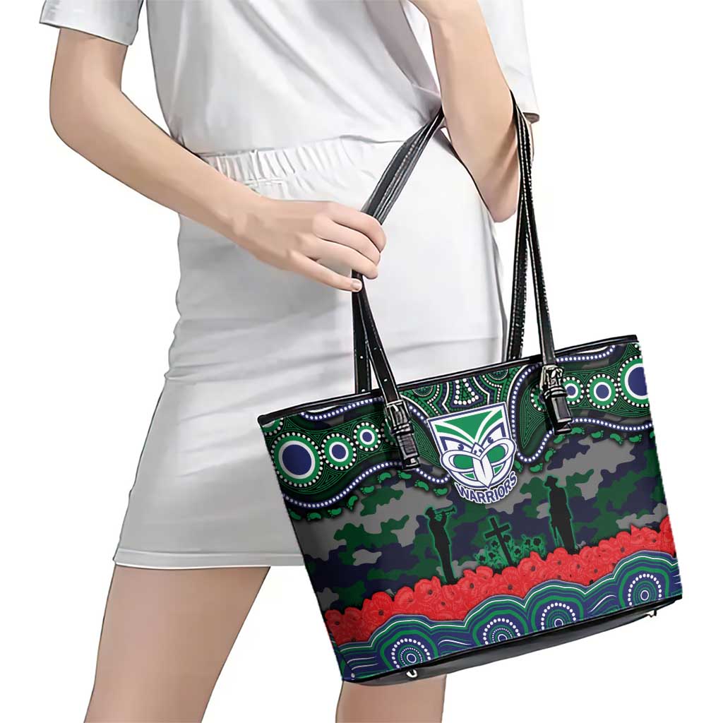 ANZAC Day New Zealand Warriors Leather Tote Bag Military Memorial Aboriginal Indigenous Art