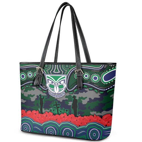 ANZAC Day New Zealand Warriors Leather Tote Bag Military Memorial Aboriginal Indigenous Art