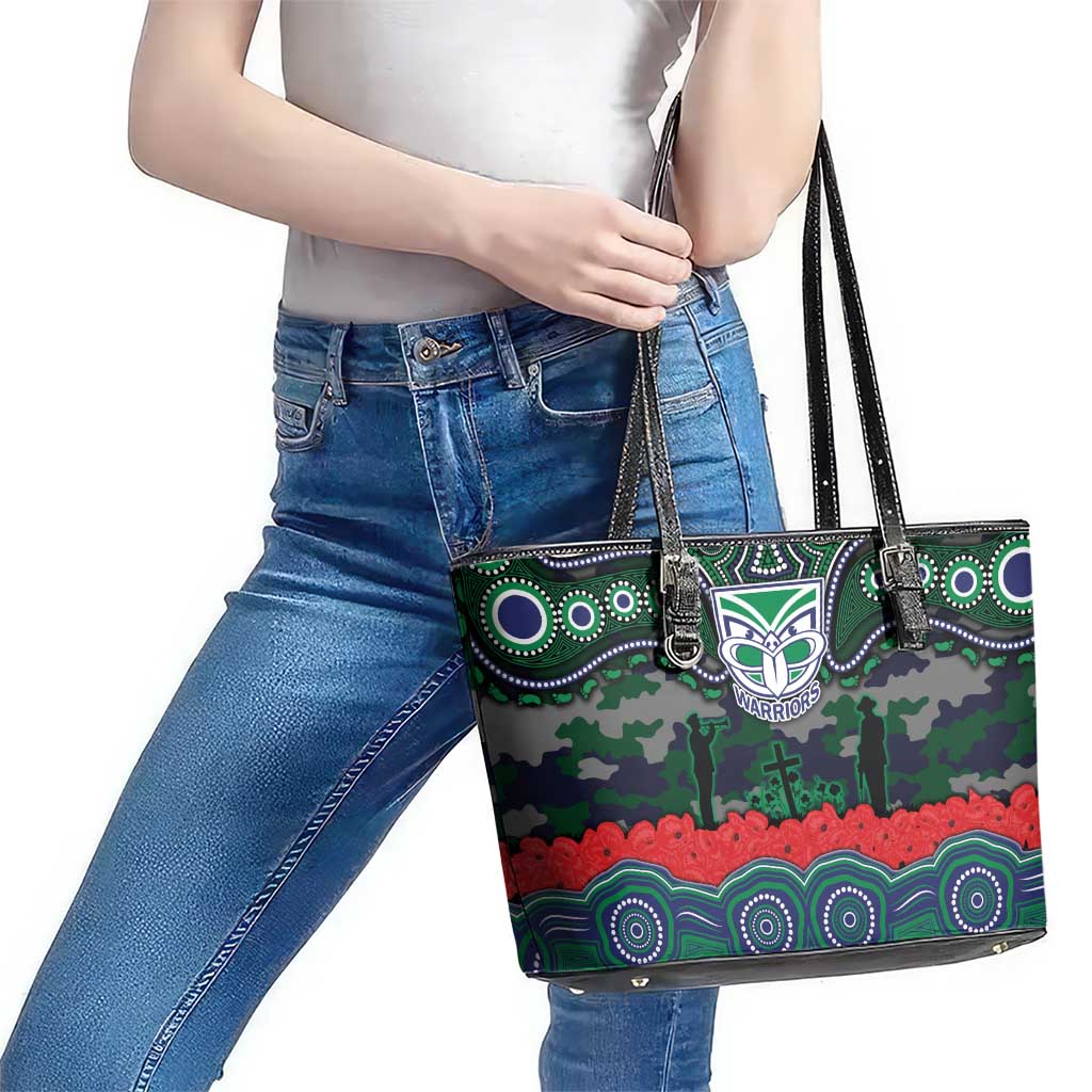 ANZAC Day New Zealand Warriors Leather Tote Bag Military Memorial Aboriginal Indigenous Art
