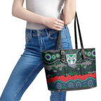 ANZAC Day New Zealand Warriors Leather Tote Bag Military Memorial Aboriginal Indigenous Art