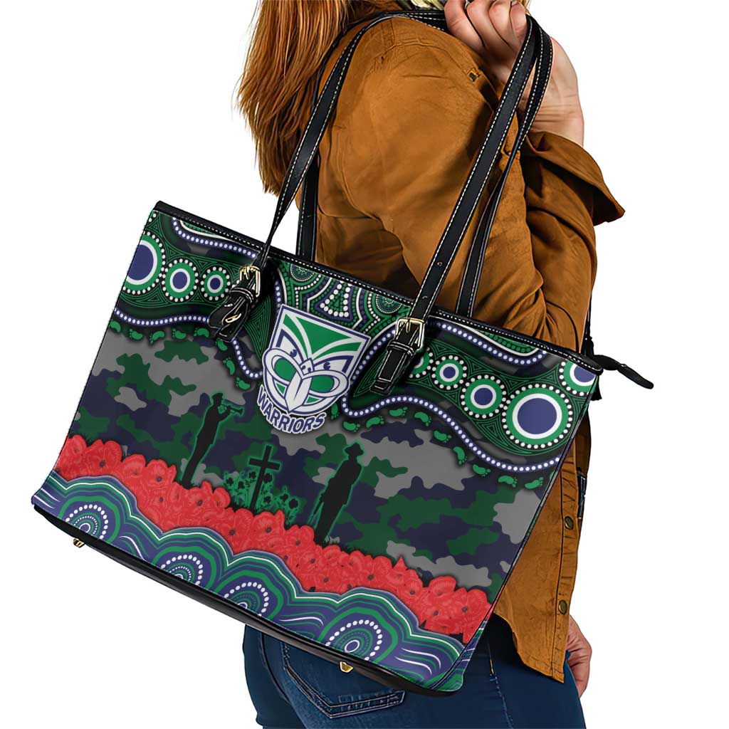 ANZAC Day New Zealand Warriors Leather Tote Bag Military Memorial Aboriginal Indigenous Art