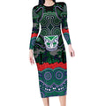 ANZAC Day New Zealand Warriors Long Sleeve Bodycon Dress Military Memorial Aboriginal Indigenous Art