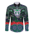 ANZAC Day New Zealand Warriors Long Sleeve Button Shirt Military Memorial Aboriginal Indigenous Art