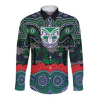 ANZAC Day New Zealand Warriors Long Sleeve Button Shirt Military Memorial Aboriginal Indigenous Art