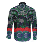ANZAC Day New Zealand Warriors Long Sleeve Button Shirt Military Memorial Aboriginal Indigenous Art