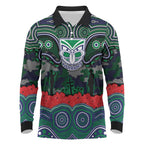 ANZAC Day New Zealand Warriors Long Sleeve Polo Shirt Military Memorial Aboriginal Indigenous Art