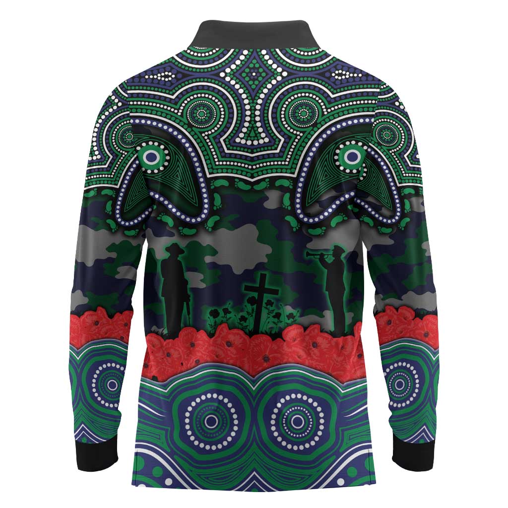 ANZAC Day New Zealand Warriors Long Sleeve Polo Shirt Military Memorial Aboriginal Indigenous Art