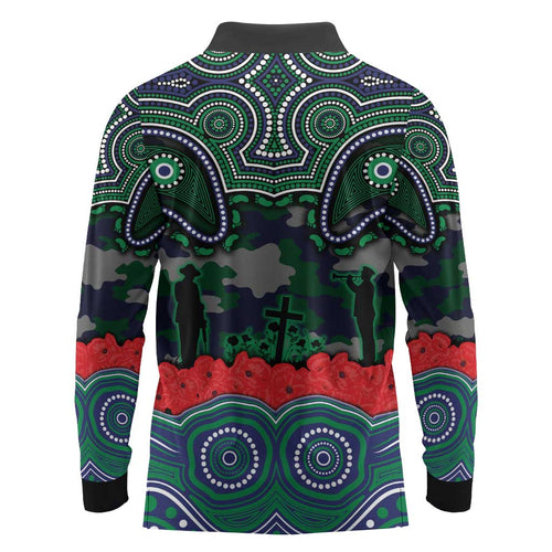 ANZAC Day New Zealand Warriors Long Sleeve Polo Shirt Military Memorial Aboriginal Indigenous Art
