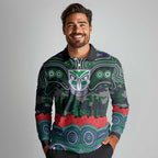 ANZAC Day New Zealand Warriors Long Sleeve Polo Shirt Military Memorial Aboriginal Indigenous Art