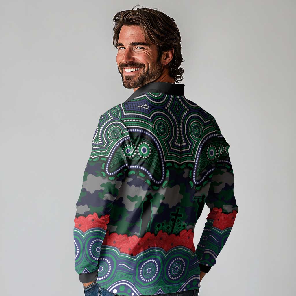 ANZAC Day New Zealand Warriors Long Sleeve Polo Shirt Military Memorial Aboriginal Indigenous Art