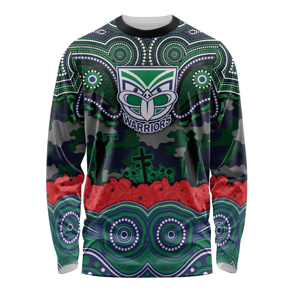 ANZAC Day New Zealand Warriors Long Sleeve Shirt Military Memorial Aboriginal Indigenous Art
