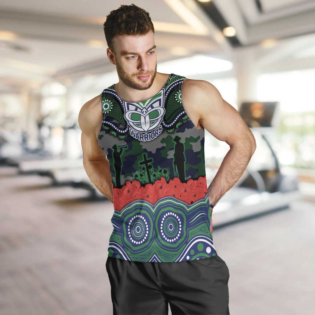 ANZAC Day New Zealand Warriors Men Tank Top Military Memorial Aboriginal Indigenous Art