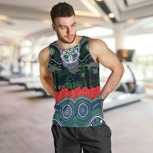 ANZAC Day New Zealand Warriors Men Tank Top Military Memorial Aboriginal Indigenous Art
