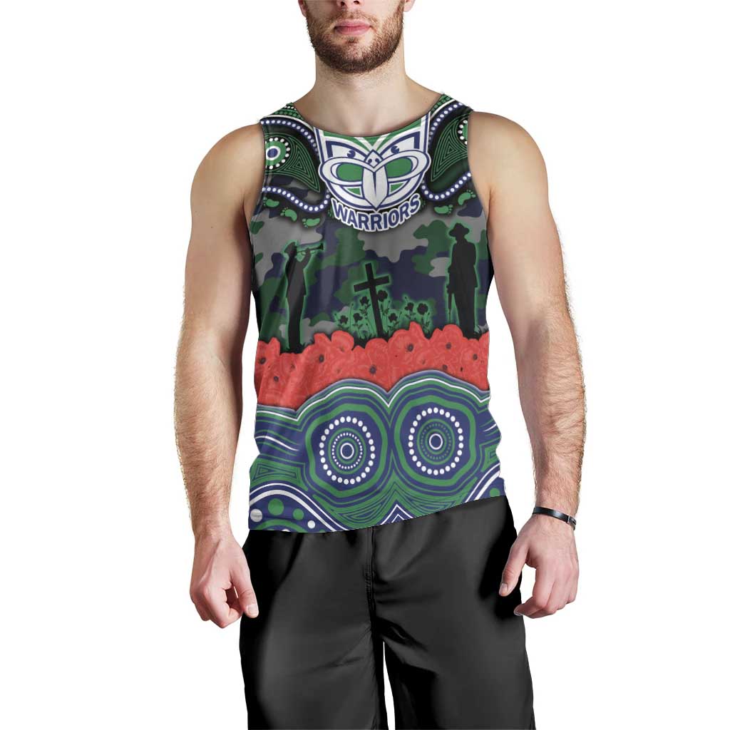 ANZAC Day New Zealand Warriors Men Tank Top Military Memorial Aboriginal Indigenous Art