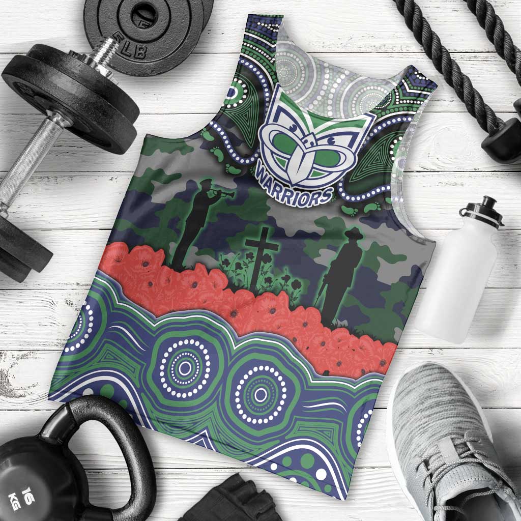 ANZAC Day New Zealand Warriors Men Tank Top Military Memorial Aboriginal Indigenous Art
