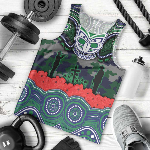 ANZAC Day New Zealand Warriors Men Tank Top Military Memorial Aboriginal Indigenous Art
