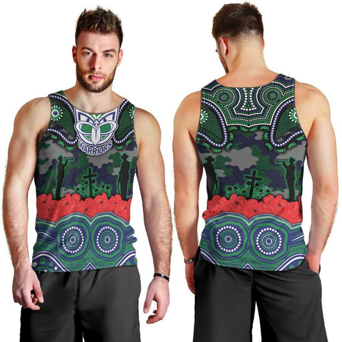 ANZAC Day New Zealand Warriors Men Tank Top Military Memorial Aboriginal Indigenous Art