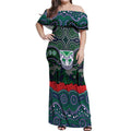 ANZAC Day New Zealand Warriors Off Shoulder Maxi Dress Military Memorial Aboriginal Indigenous Art