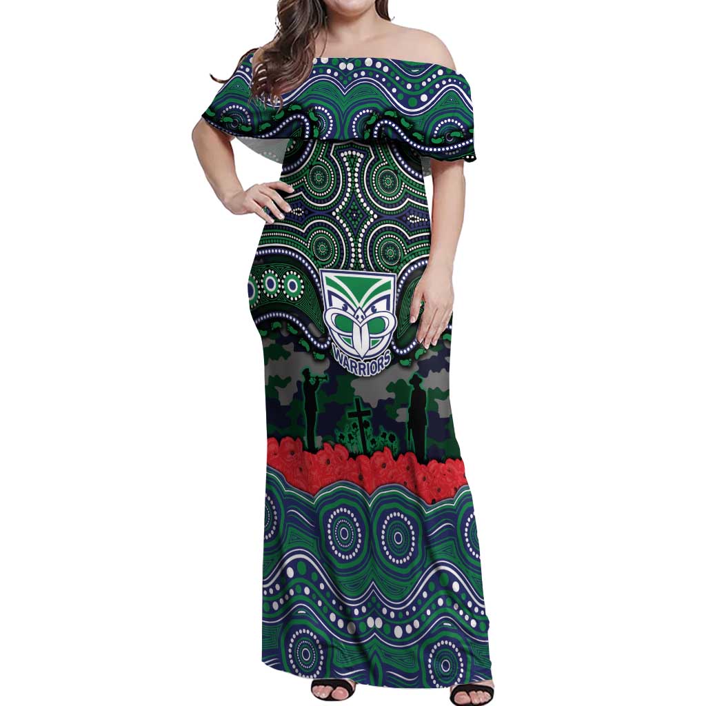 ANZAC Day New Zealand Warriors Off Shoulder Maxi Dress Military Memorial Aboriginal Indigenous Art