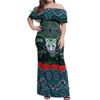 ANZAC Day New Zealand Warriors Off Shoulder Maxi Dress Military Memorial Aboriginal Indigenous Art