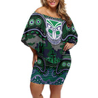 ANZAC Day New Zealand Warriors Off Shoulder Short Dress Military Memorial Aboriginal Indigenous Art