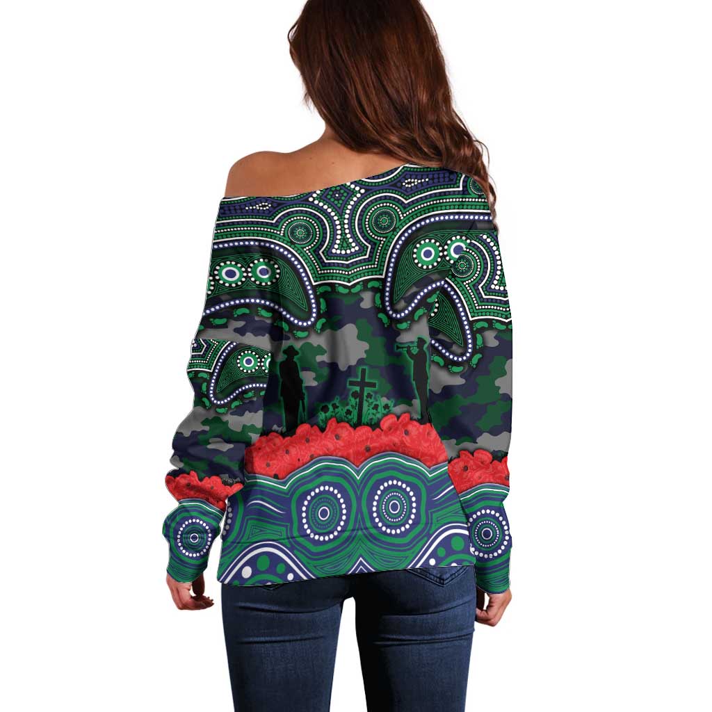 ANZAC Day New Zealand Warriors Off Shoulder Sweater Military Memorial Aboriginal Indigenous Art