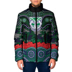 ANZAC Day New Zealand Warriors Padded Jacket Military Memorial Aboriginal Indigenous Art