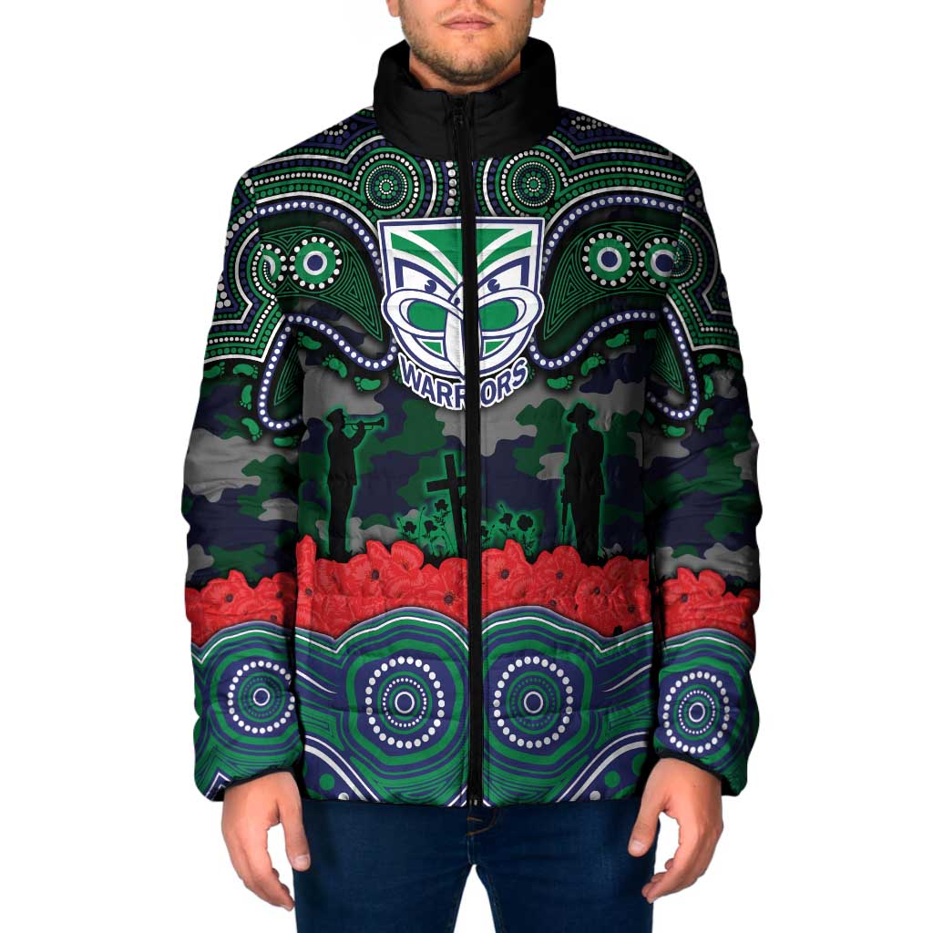 ANZAC Day New Zealand Warriors Padded Jacket Military Memorial Aboriginal Indigenous Art