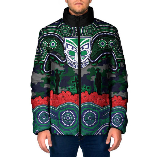 ANZAC Day New Zealand Warriors Padded Jacket Military Memorial Aboriginal Indigenous Art