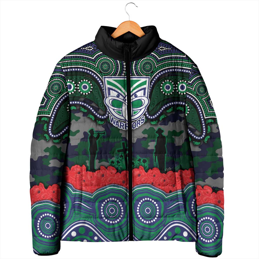 ANZAC Day New Zealand Warriors Padded Jacket Military Memorial Aboriginal Indigenous Art
