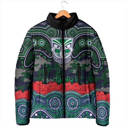 ANZAC Day New Zealand Warriors Padded Jacket Military Memorial Aboriginal Indigenous Art