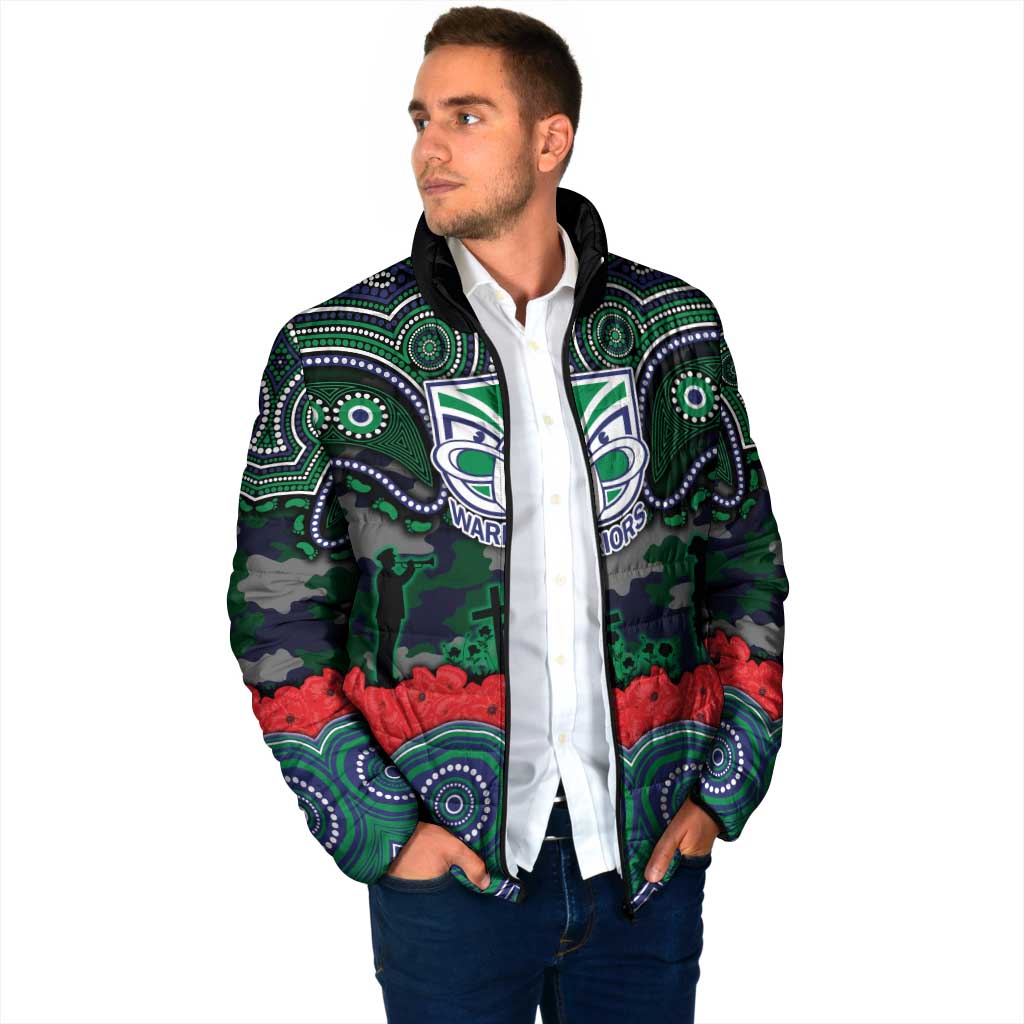 ANZAC Day New Zealand Warriors Padded Jacket Military Memorial Aboriginal Indigenous Art