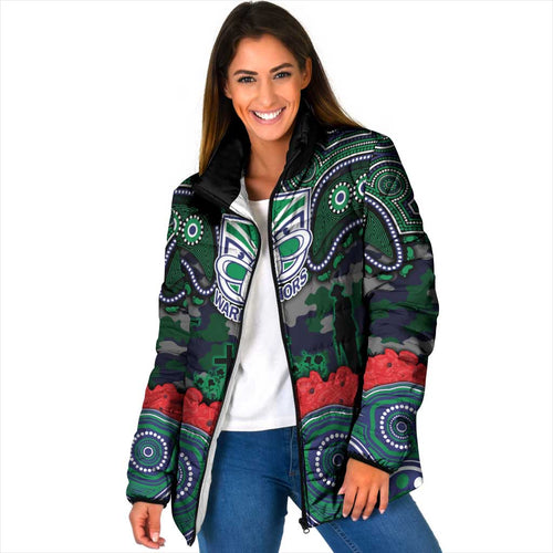 ANZAC Day New Zealand Warriors Padded Jacket Military Memorial Aboriginal Indigenous Art