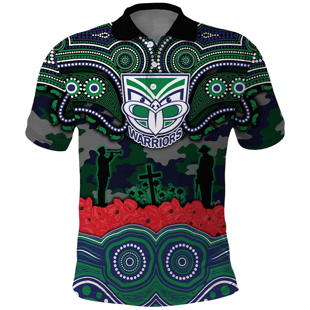 ANZAC Day New Zealand Warriors Polo Shirt Military Memorial Aboriginal Indigenous Art