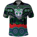 ANZAC Day New Zealand Warriors Polo Shirt Military Memorial Aboriginal Indigenous Art