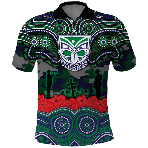 ANZAC Day New Zealand Warriors Polo Shirt Military Memorial Aboriginal Indigenous Art