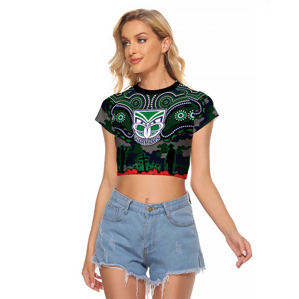 ANZAC Day New Zealand Warriors Raglan Cropped T Shirt Military Memorial Aboriginal Indigenous Art