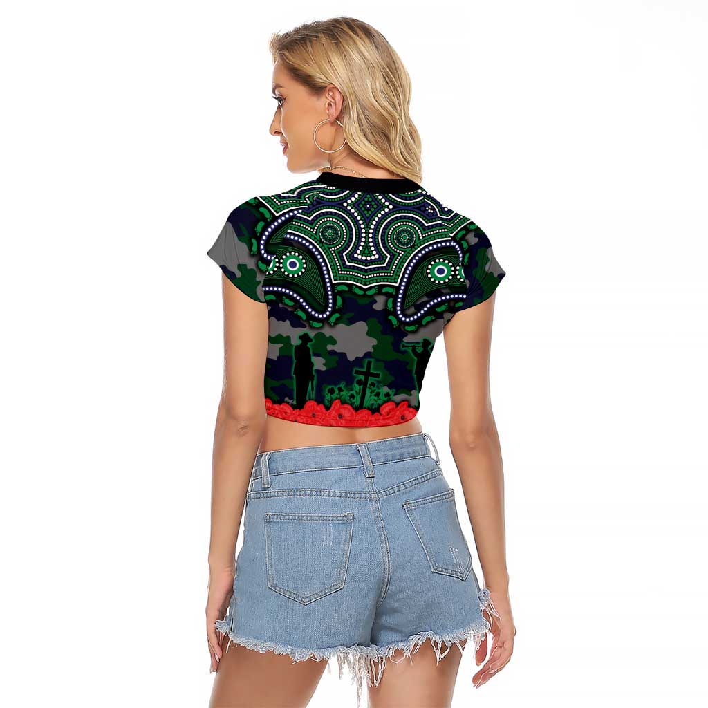 ANZAC Day New Zealand Warriors Raglan Cropped T Shirt Military Memorial Aboriginal Indigenous Art