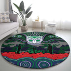 ANZAC Day New Zealand Warriors Round Carpet Military Memorial Aboriginal Indigenous Art