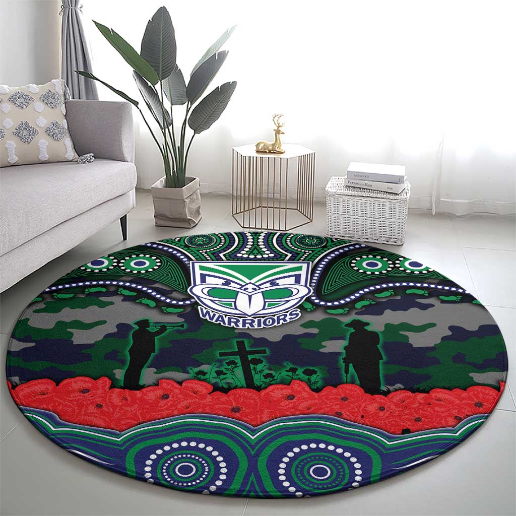 ANZAC Day New Zealand Warriors Round Carpet Military Memorial Aboriginal Indigenous Art