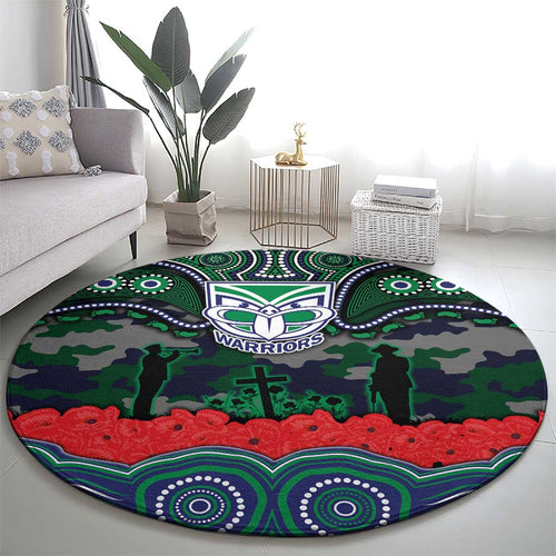 ANZAC Day New Zealand Warriors Round Carpet Military Memorial Aboriginal Indigenous Art